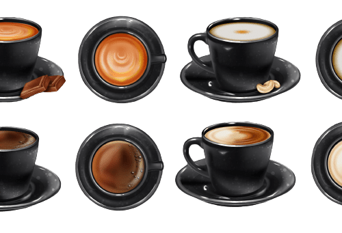 أشكال مختلفة لأكواب القهوة التي ينتجها الباريستا