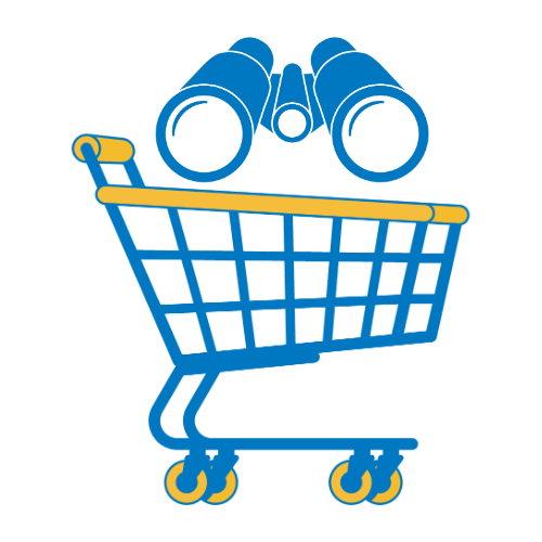 عربة تسوق مع منظار تقييم المتسوق الخفي