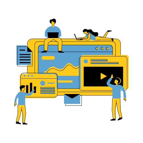 صورة لمجموعة من المستخدمين لمنصات وخدمات حكومية إلكترونية باستخدام أجهزة إلكترونية مختلفة